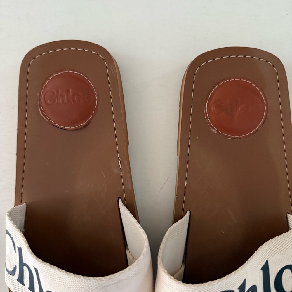 Chloe Woody Cream and Brown Slide Sandals - Picture 3 of 7